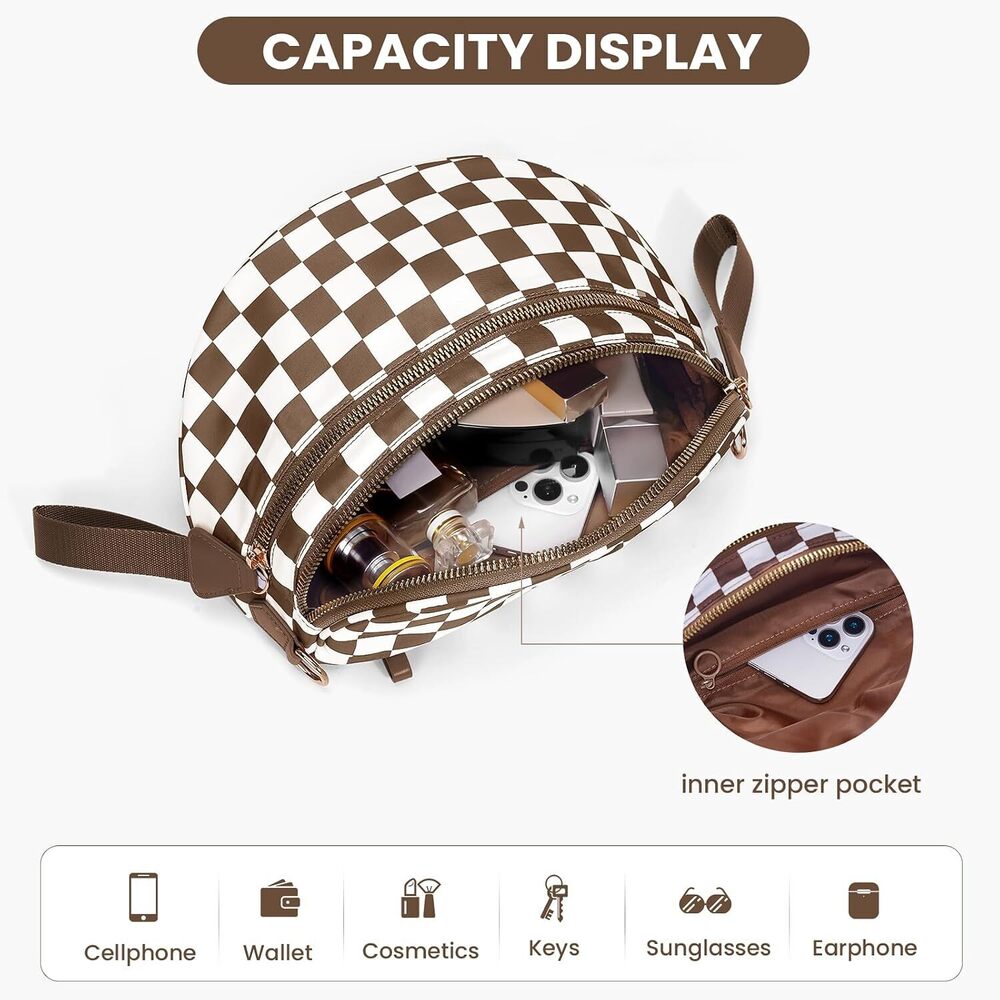 Checkered Crossbody Bum Bags for Women Nylon Checkered Purse Checkerboard Fanny - Picture 6 of 7